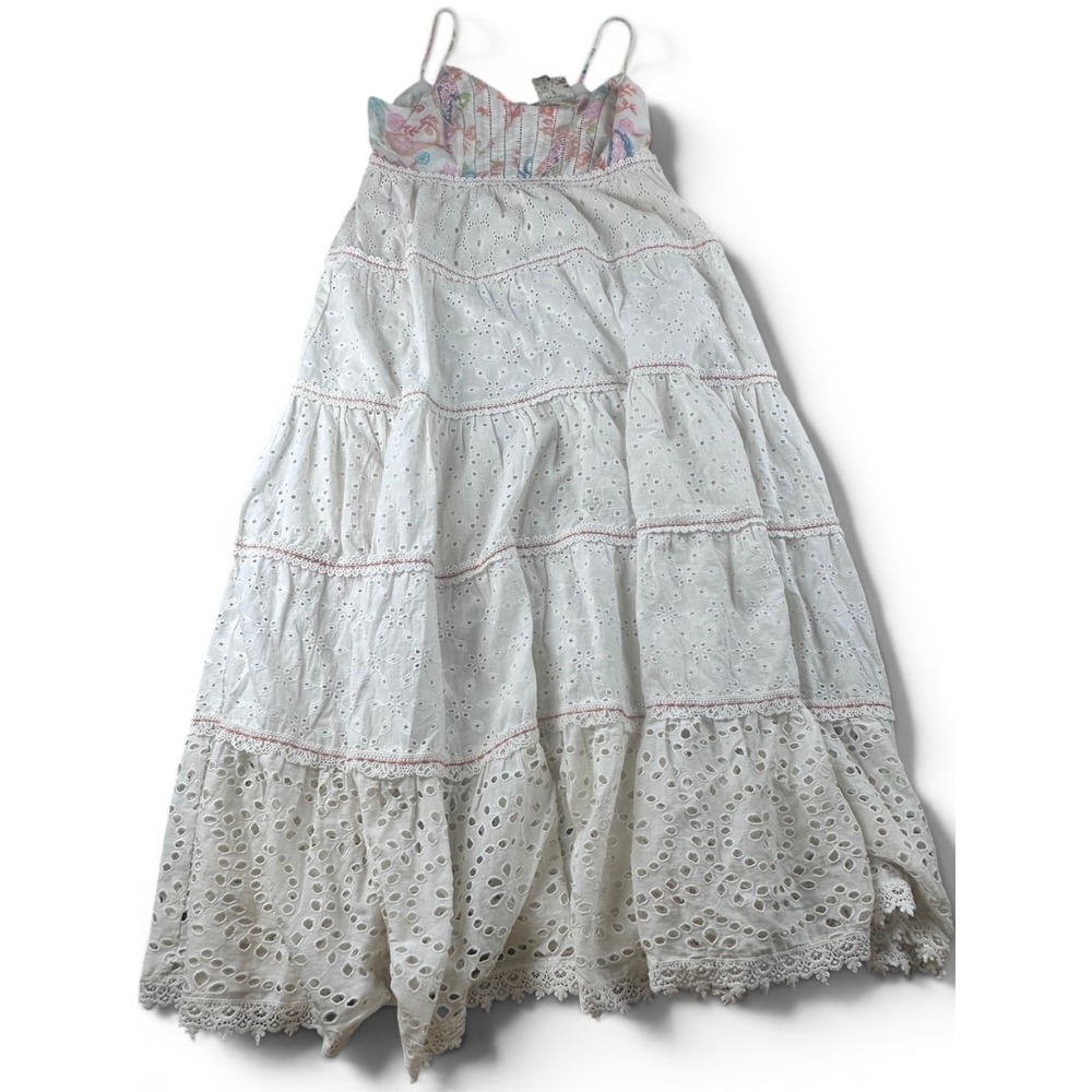 Saundh Maxi Dress Women S White Pointalism Tiered Eyelet Cotton Floral Bohemian
